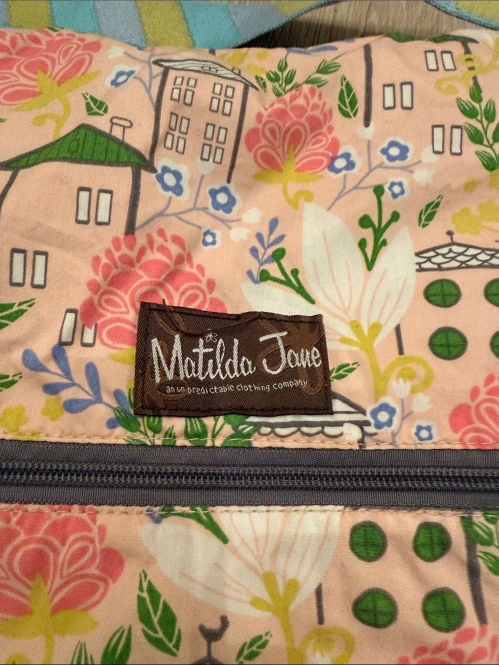 Matilda Jane Peach-Pink “Fullers Landing” messenger bag with Striped Strap